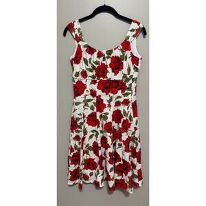 MAGGIE LONDON floral fitted flare knee-length dress Size 6 Pin up